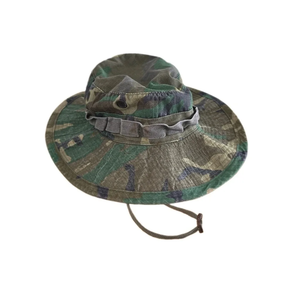 US Military Issue Woodland Camouflage Boonie Hat Jungle Bush Sun Hat Sz 7